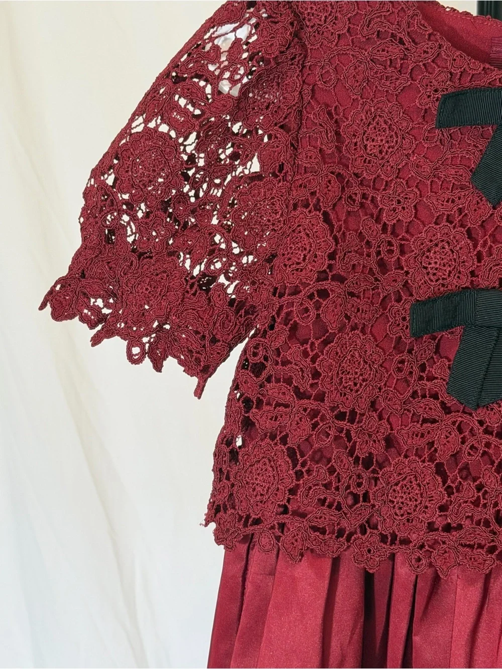 ❤️ Self-Portrait Guipure Lace Silk Dress | Burgundy | Girls 3–4Y ❤️